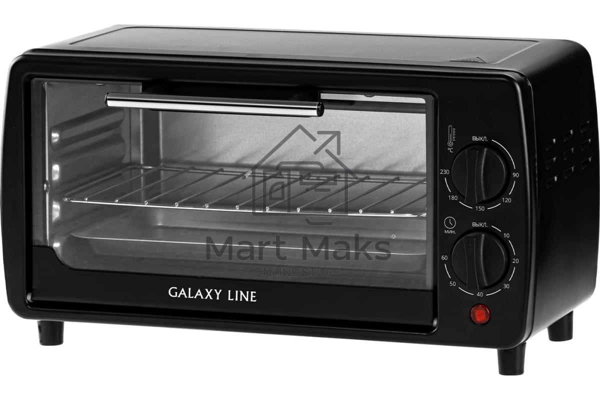 Мини-печь Galaxy Line GL 2625, черный, 8 л, 1000 Вт, таймер на 60 минут, индикатор работы, автоотключение