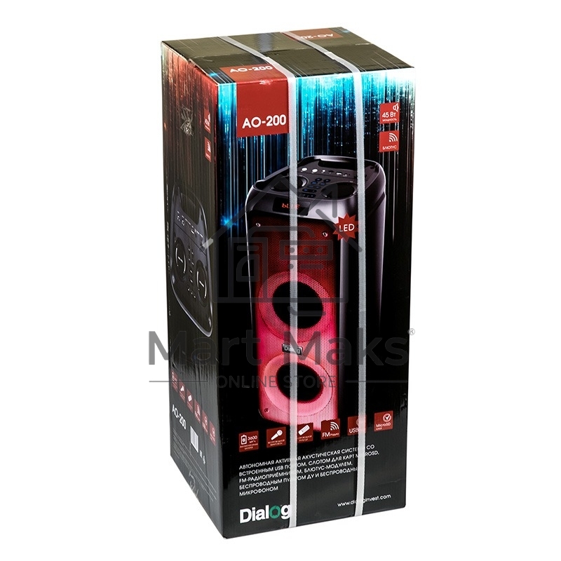 Акустическая колонка 1.0, Dialog Oscar AO-200 45WRMS, Караоке с беспр. микр., BT/FM/USB/SD/LED