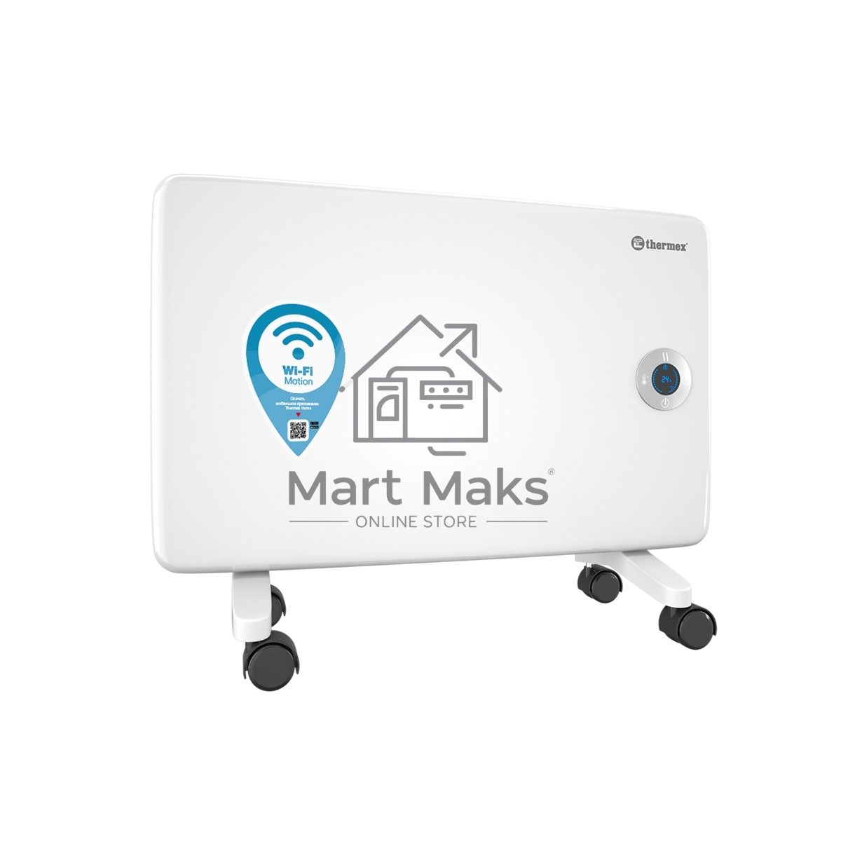 Конвектор Thermex Frame 1000E белый, 1000 Вт, 15 м2, термостат, дисплей, WiFi
