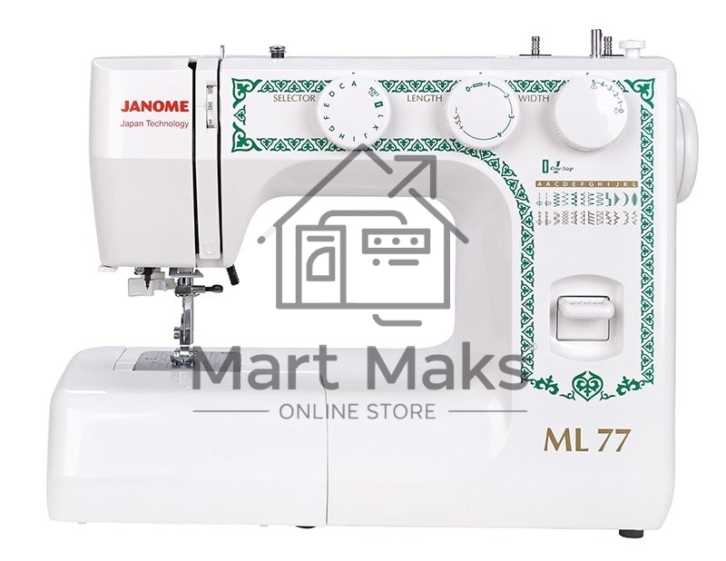 Швейная машина Janome ML 77, 25 операций, петля автомат, вертикальный челнок, нитевдеватель, регулятор длины и ширины строчки, отключение нижнего транспортера