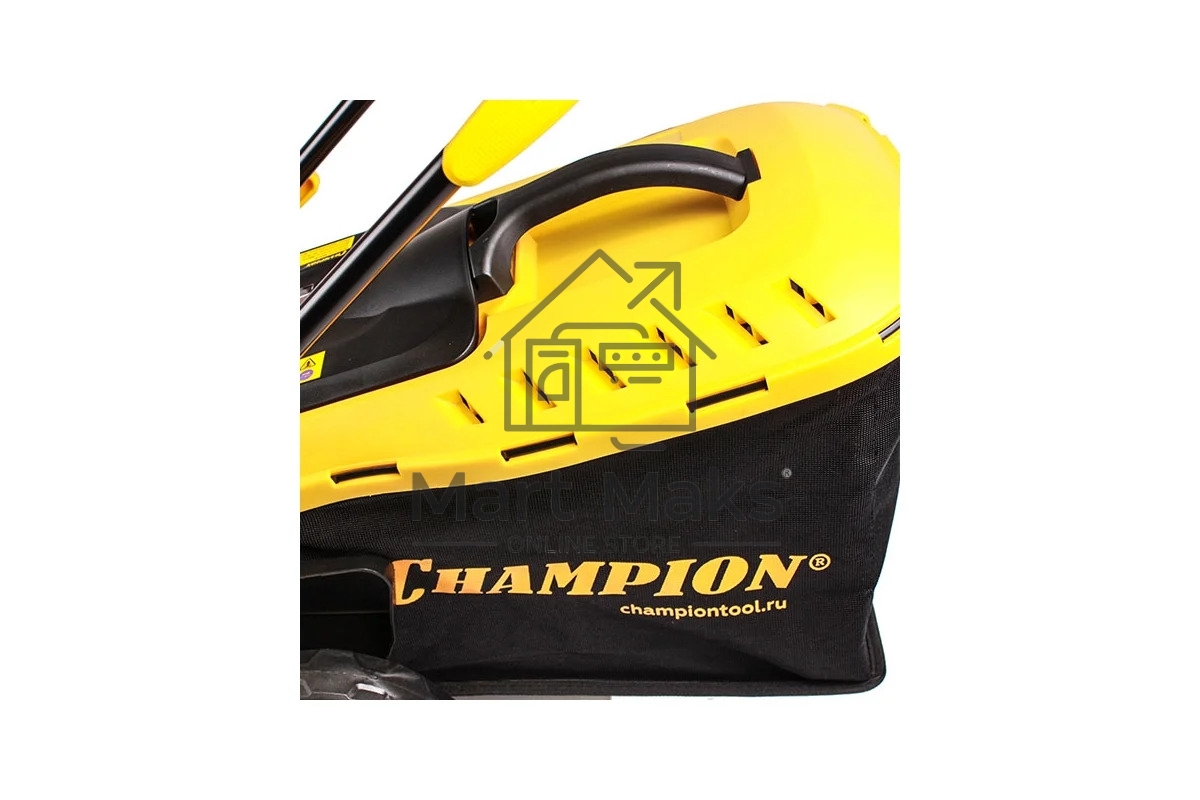 Газонокосилка электрическая Champion EM3815 1,6 кВт пласт+ткань травосб. 45л шир.380мм выс.20-70мм, 11,5кг