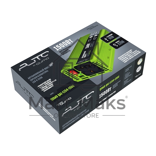 Автомобильный инвертор (преобразователь) 12В в 220В, Модель QUMO QAI-1154-1500 (AVCN-Q1500)