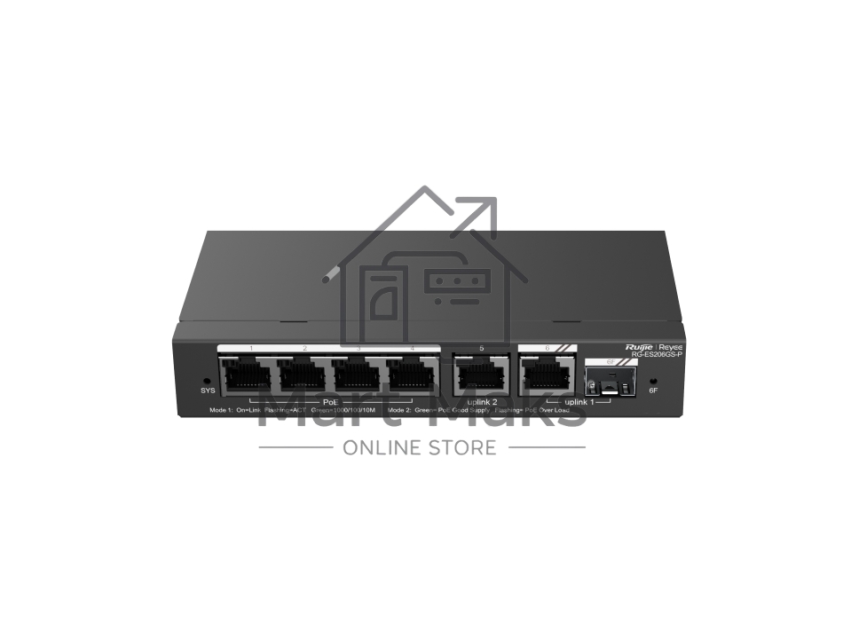 Коммутатор Ruijie Reyee RG-ES206GS-P, 4×1 Гбит/с PoE + 2×1 Гбит/с SFP, управляемый