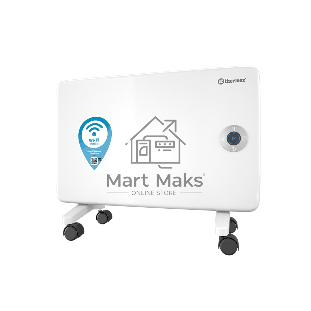 Конвектор Thermex Frame 1000E белый, 1000 Вт, 15 м2, термостат, дисплей, WiFi