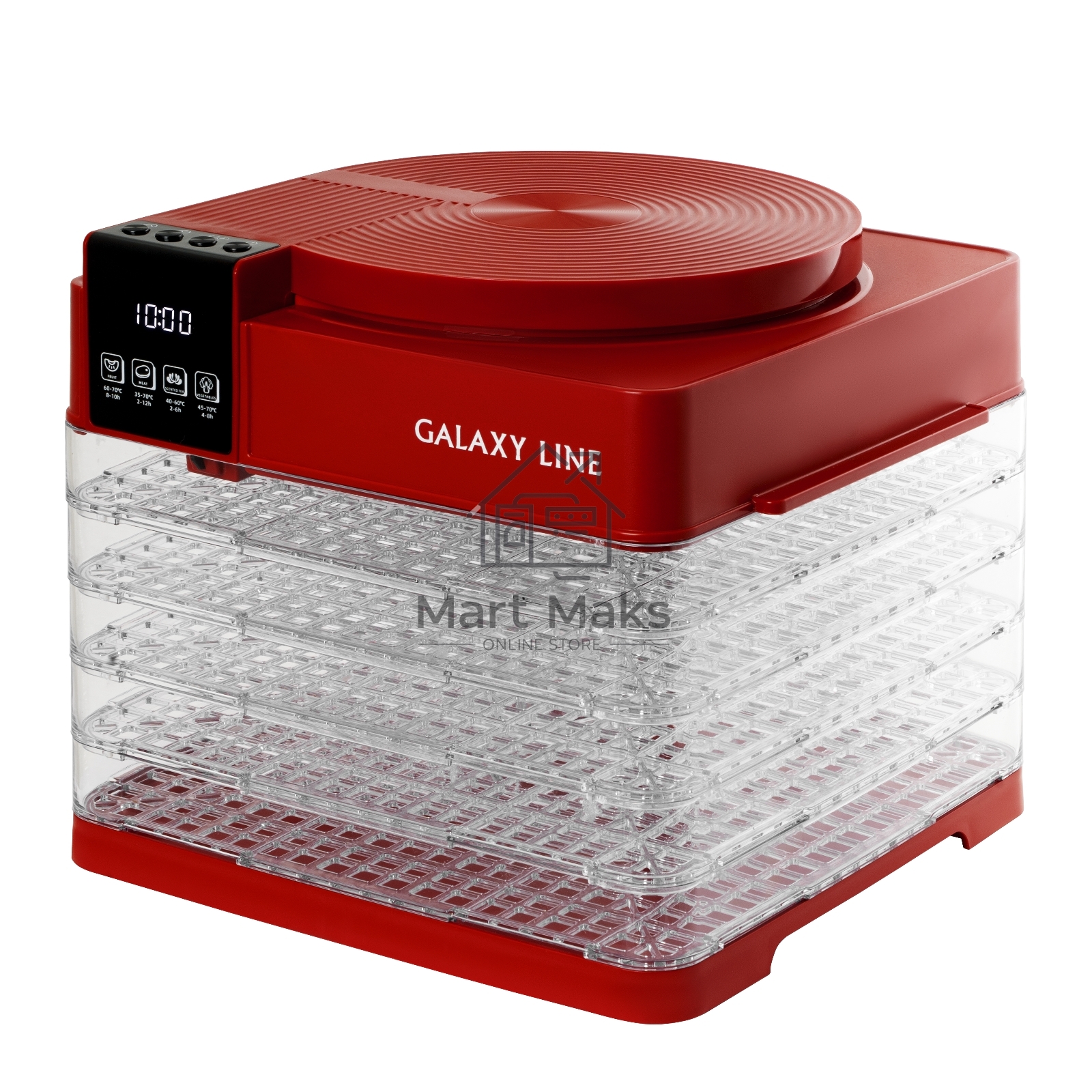 Сушилка для овощей и фруктов Galaxy Line GL 2630, красный, с электронным управлением, 450 Вт