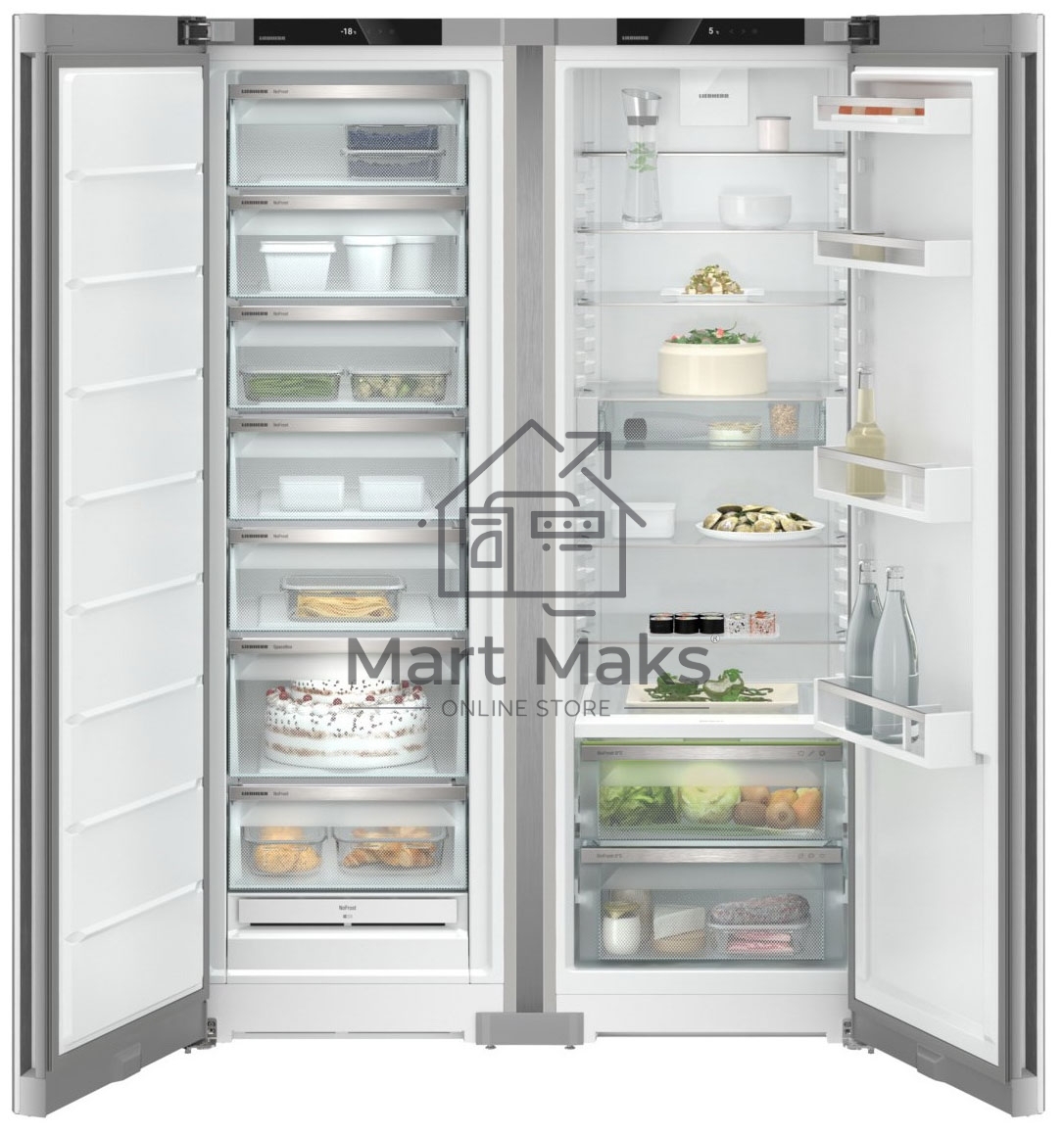 Холодильник Liebherr Комбинация XRFsf 5225-22 001 (SFNsfd 5227-22 001 +SRBsfc 5220-22 001) серебристый двухкамерный 377/271л морозилка сбоку, Side by Side