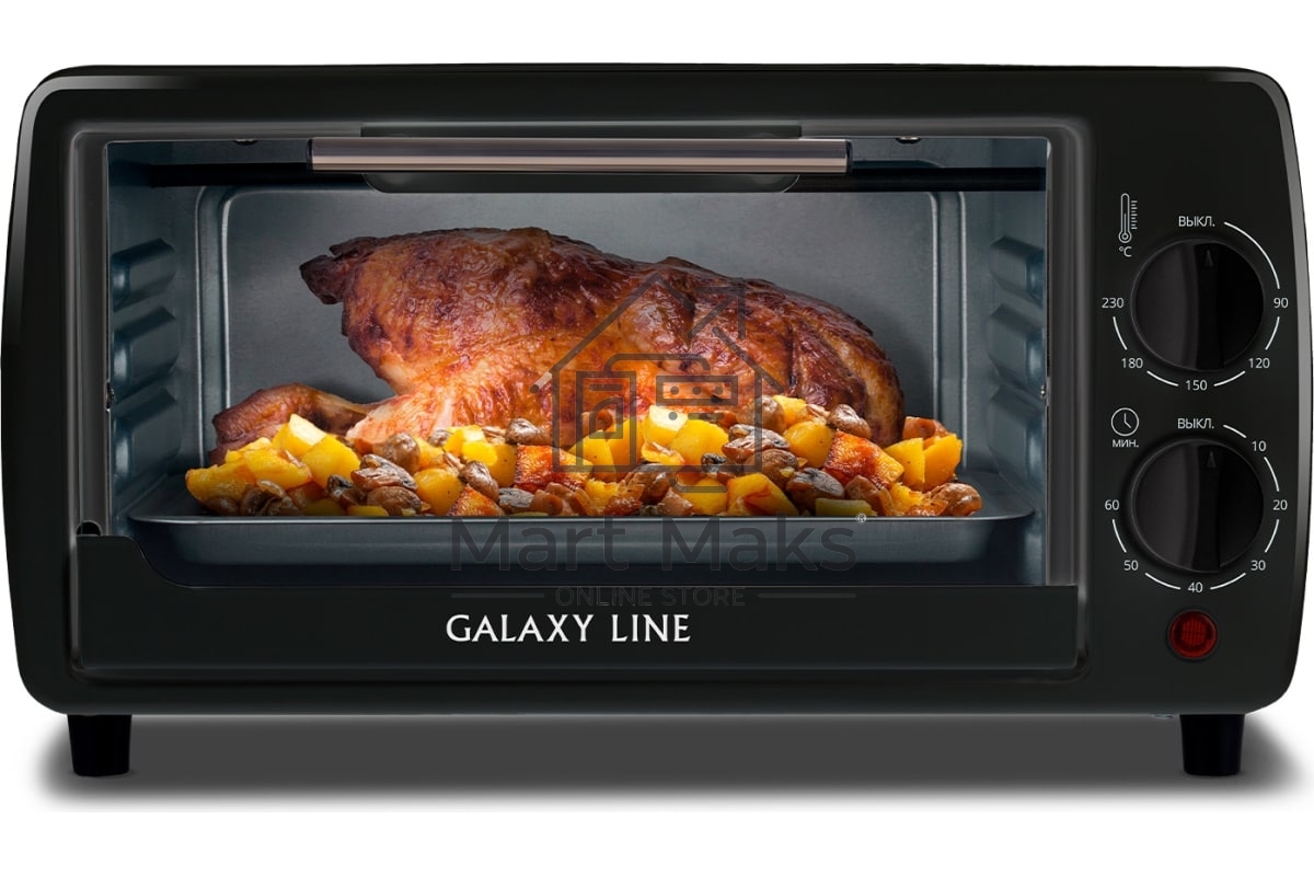 Мини-печь Galaxy Line GL 2625, черный, 8 л, 1000 Вт, таймер на 60 минут, индикатор работы, автоотключение