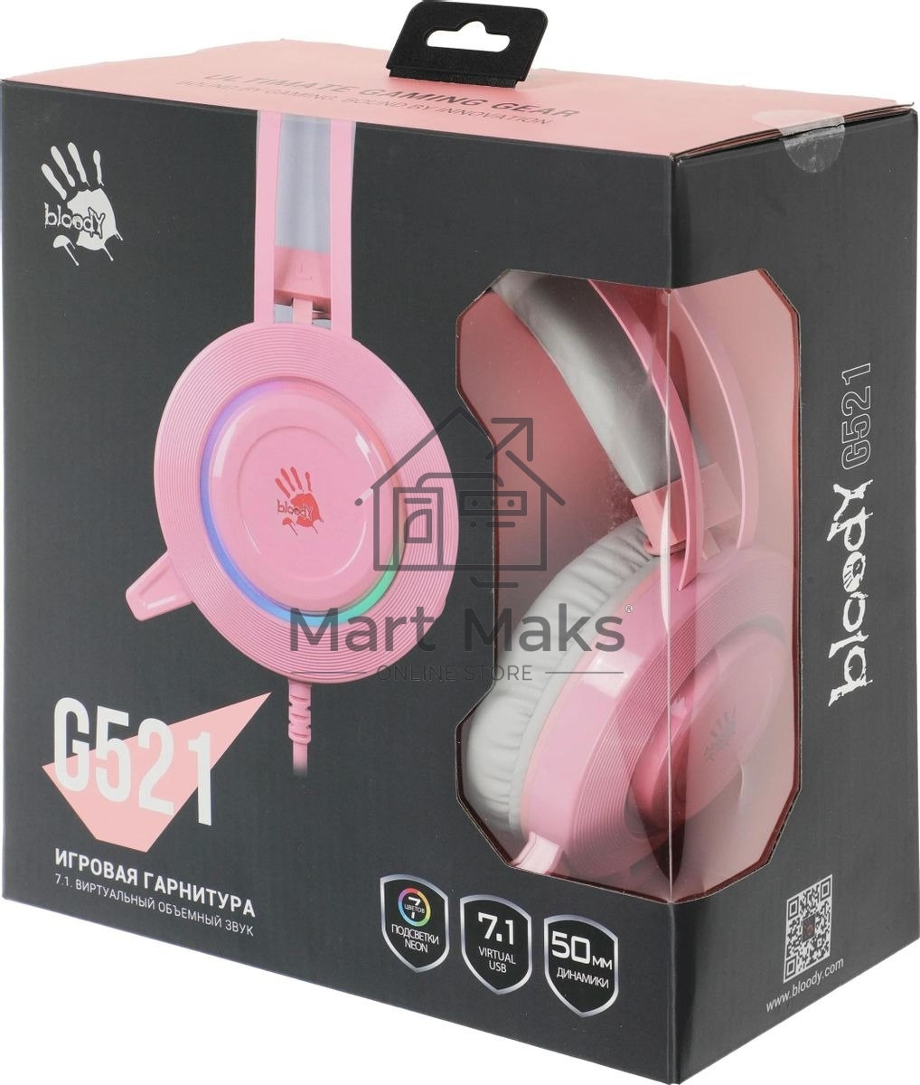 Гарнитура проводная с микрофоном A4 Bloody G521 розовый 2.3м мониторные USB оголовье (G521 (PINK))