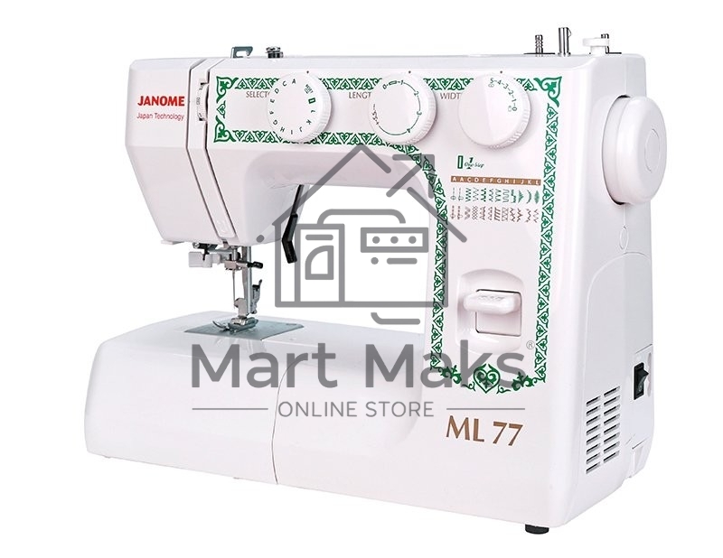 Швейная машина Janome ML 77, 25 операций, петля автомат, вертикальный челнок, нитевдеватель, регулятор длины и ширины строчки, отключение нижнего транспортера