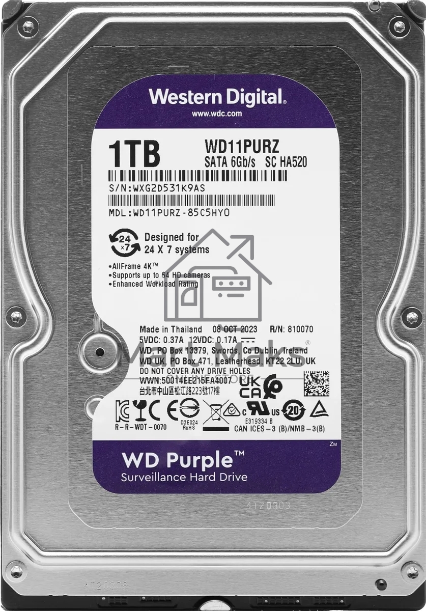 Жесткий диск Western Digital 1TB 5400rpm SATA 6GB/S 64MB PURPLE WD11PURZ SATA