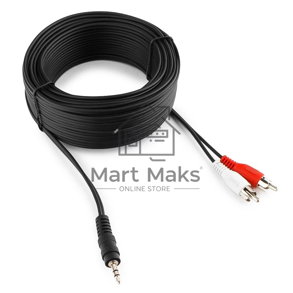 Кабель аудио Cablexpert CCA-458-15M-N, Jack 3.5(M)/2xRCA, 15м, черный, пакет