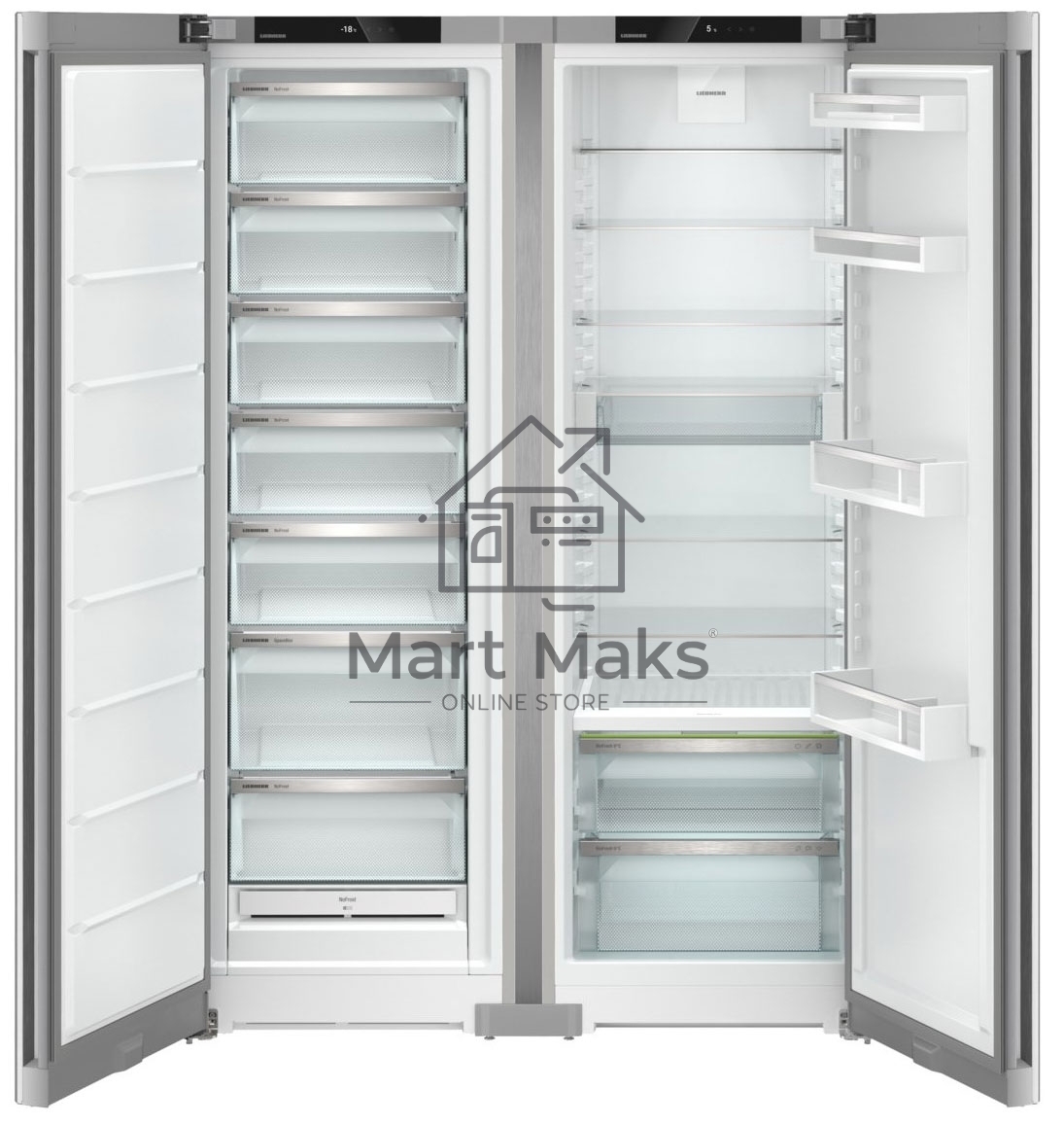 Холодильник Liebherr Комбинация XRFsf 5225-22 001 (SFNsfd 5227-22 001 +SRBsfc 5220-22 001) серебристый двухкамерный 377/271л морозилка сбоку, Side by Side