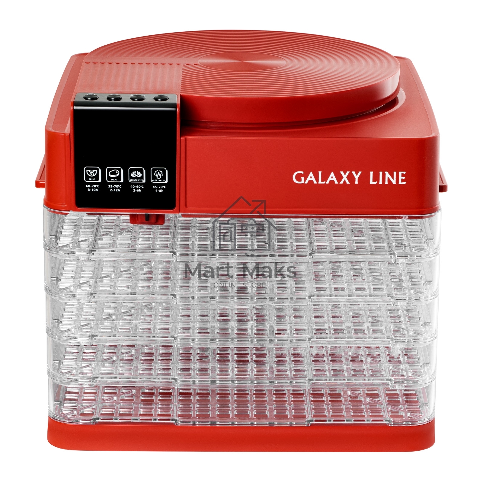 Сушилка для овощей и фруктов Galaxy Line GL 2630, красный, с электронным управлением, 450 Вт
