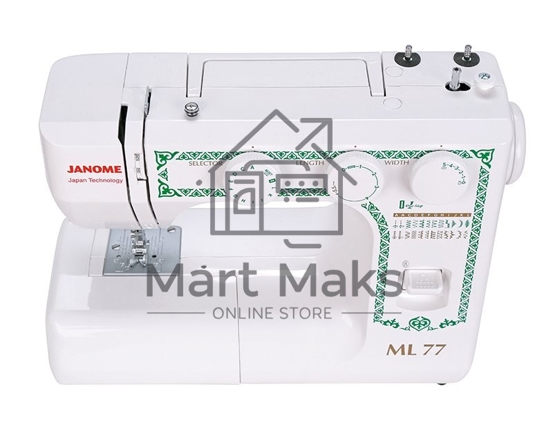 Швейная машина Janome ML 77, 25 операций, петля автомат, вертикальный челнок, нитевдеватель, регулятор длины и ширины строчки, отключение нижнего транспортера