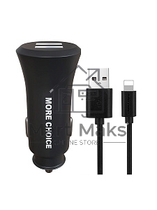 Автомобильная зарядка (от прикуривателя) MORE CHOICE (4627151192109) AC23i 2USB 2.4A для 8-pin черный