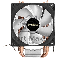 Кулер ExeGate Wizard EXX200-PWM.RGB (Al+Cu, 2 тепл.трубки, LGA775/1150/1151/1155/1156/1200/1700/1851/AM2/AM2+/AM3/AM3+/AM4/AM5/FM1/FM2/754/939/940, TDP 95W, Fan 90мм, PWM, 800-2400RPM, Hydro bearing, 4pin, 11-24db, 305г, RGB подсветка, с термопастой, на защелках, RTL)