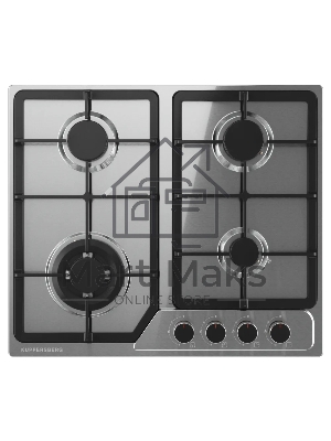 Варочная поверхность Kuppersberg, газ, High-Tech, 60 см, автоматический электроподжиг, газ-контроль, SABAF конфорки, чугунные решетки, WOK конфорка, цвет нержавеющая сталь, цвет фурнитуры черный