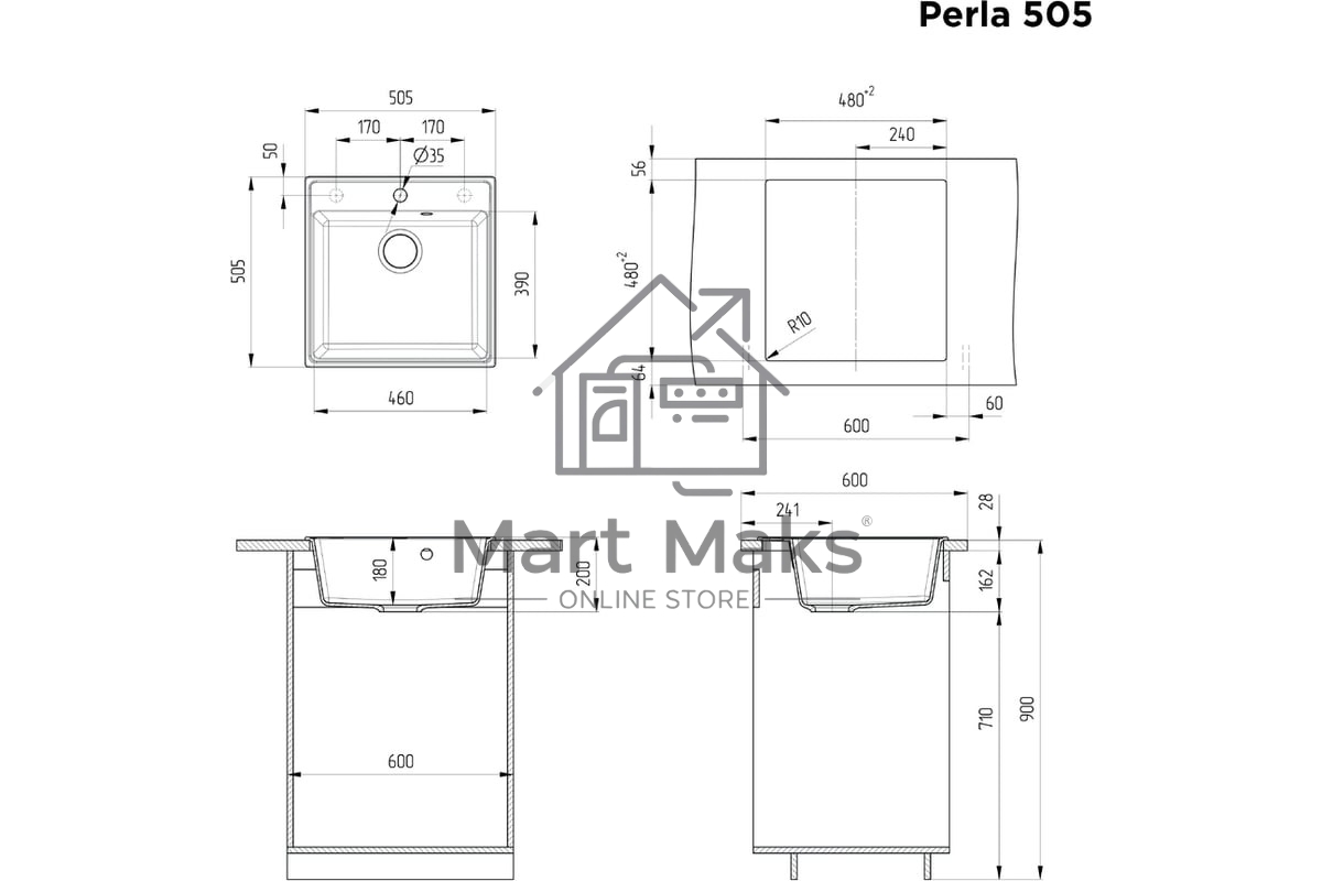 Кухонная мойка Maunfeld Perla 505 MFQS-505LGR светло-серый