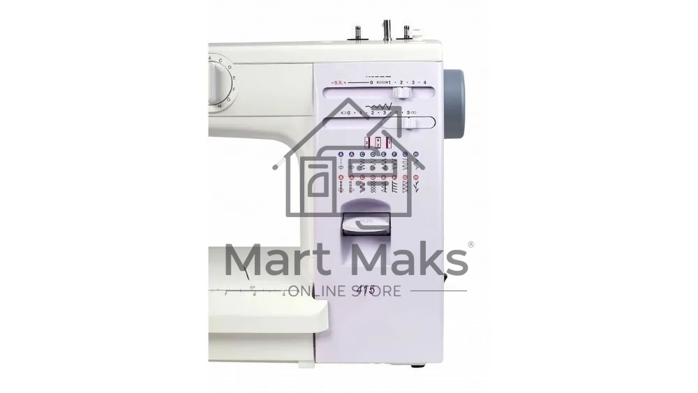 Швейная машина Janome 415 15 операций, вертикальный качающийся челнок, полуавтоматическое выполнение петли, автоматический нитевдеватель, регулировка длины стежка до 4 мм, ширины зигзага до 5 мм, регулятор натяжения верхней нити, рычаг обратного хода, лег