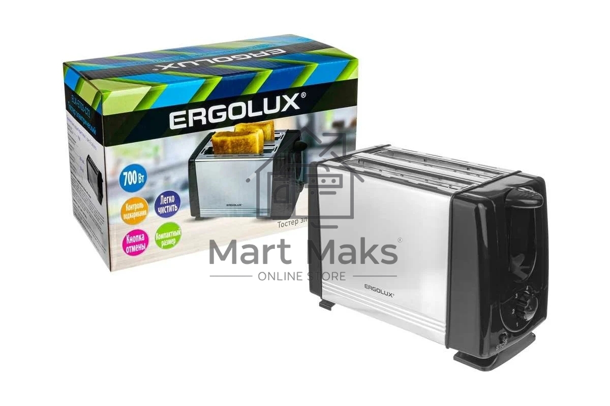 Тостер ERGOLUX ELX-ET03-C72 черный/нерж. сталь