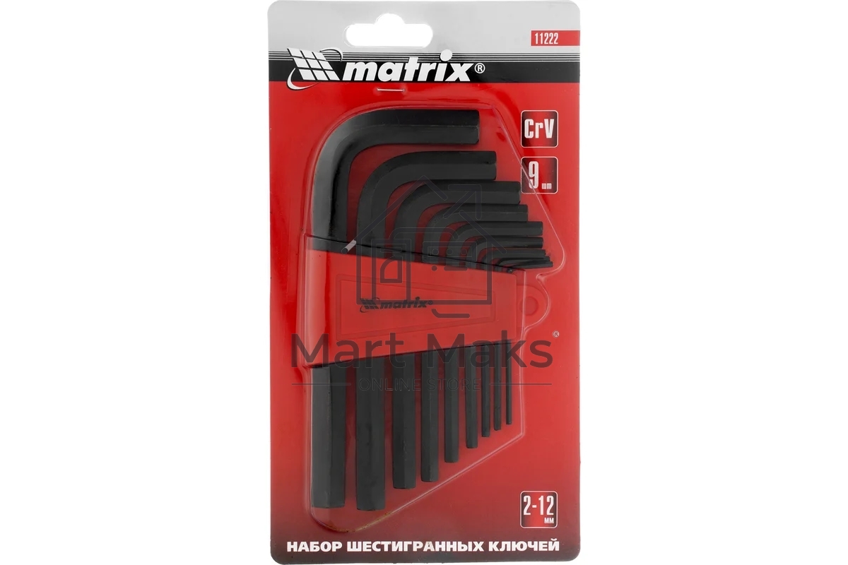 Набор ключей имбусовых Matrix 11222 hex 2.0–12мм crv 9 шт, оксидированные
