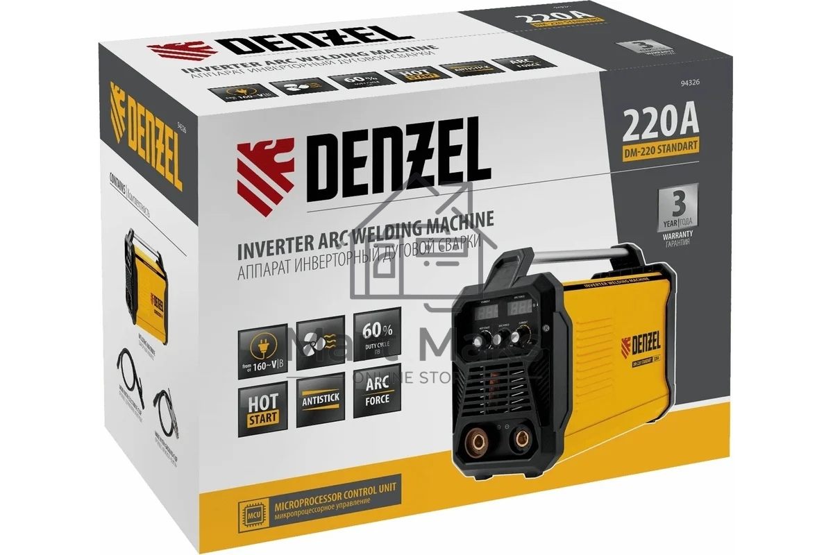 Аппарат инвертор. дуговой сварки DM-220 Standart, 220 А, ПВ 60% Denzel