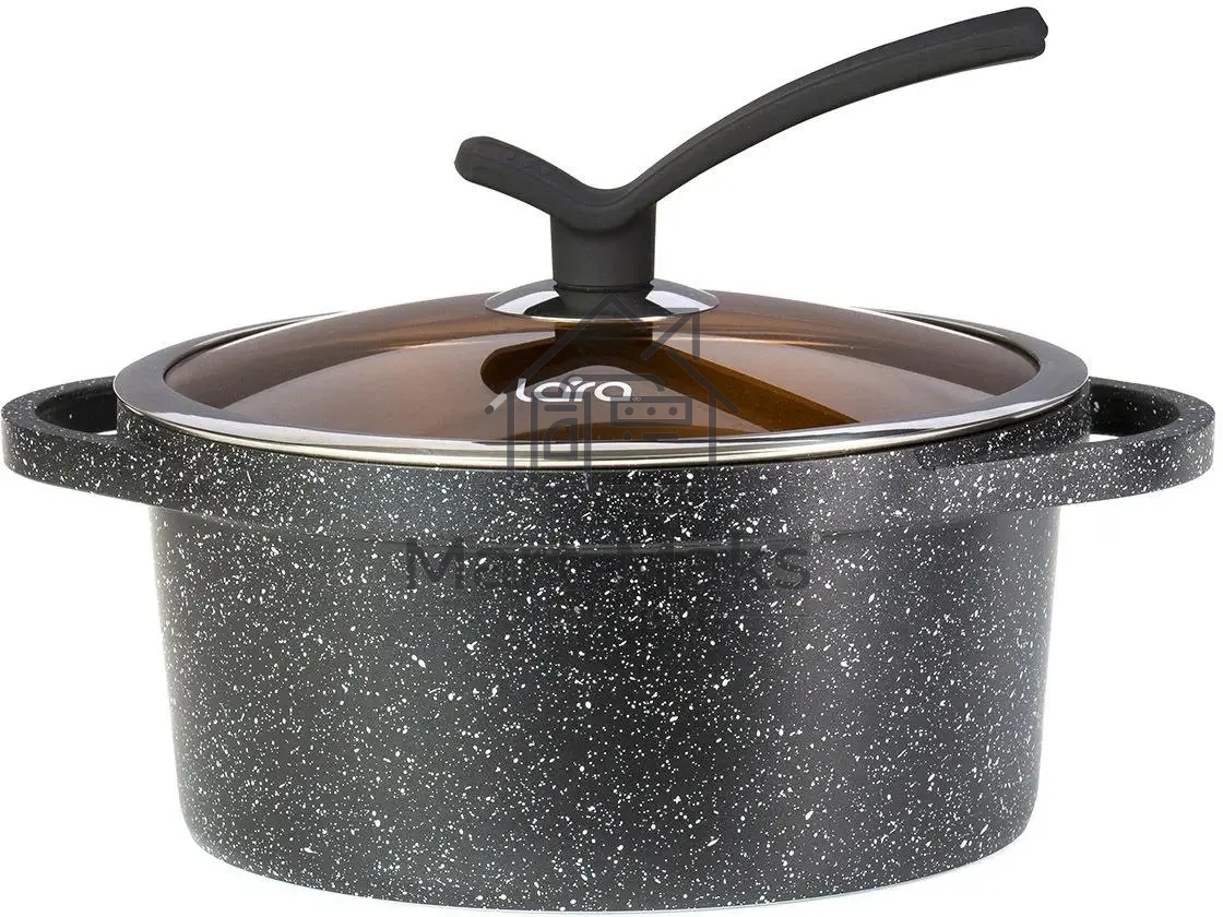 Кастрюля LARA LR02-233 серия Orlean 28 см, 7.3 л, мрамор, Bronze, капсульное индукционное дно, крышка