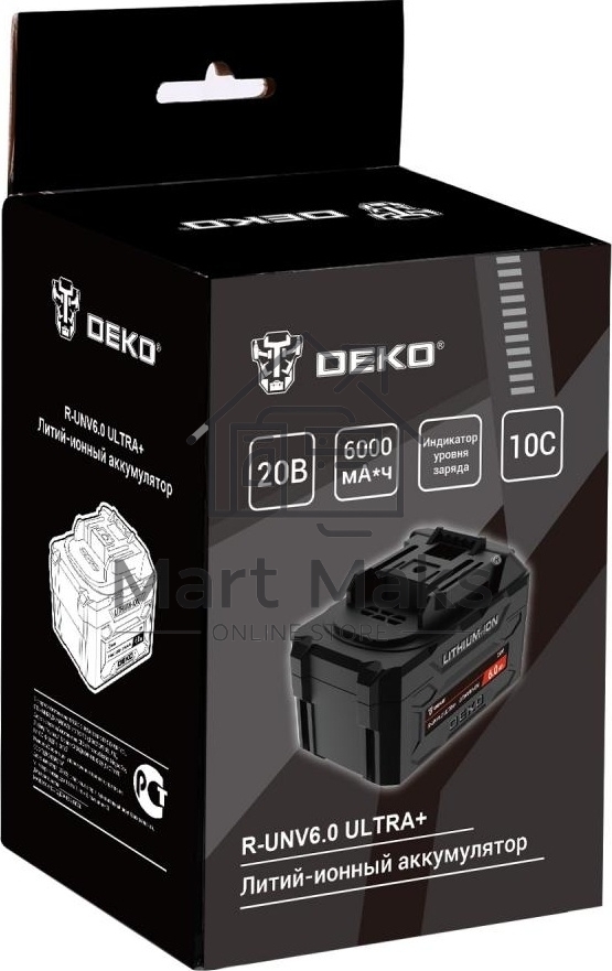 Аккумулятор DEKO R-UNV6.0 ULTRA+, Li-ion, 20В, 6.0А*ч, с повышенной токоотдачей