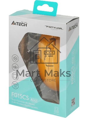 Мышь беспроводная A4Tech Fstyler FG15CS Air2 желтый, 1200 dpi, радиоканал, USB, кнопки - 3
