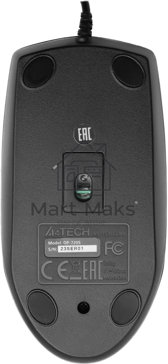 Мышь проводная A4Tech OP-720S черный, 1200 dpi, USB, кнопки - 3
