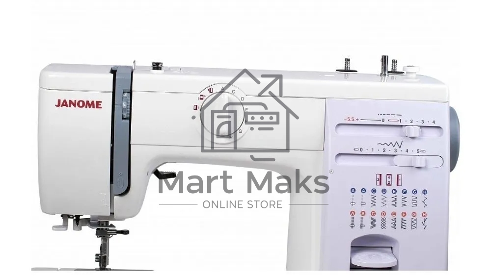 Швейная машина Janome 415 15 операций, вертикальный качающийся челнок, полуавтоматическое выполнение петли, автоматический нитевдеватель, регулировка длины стежка до 4 мм, ширины зигзага до 5 мм, регулятор натяжения верхней нити, рычаг обратного хода, лег