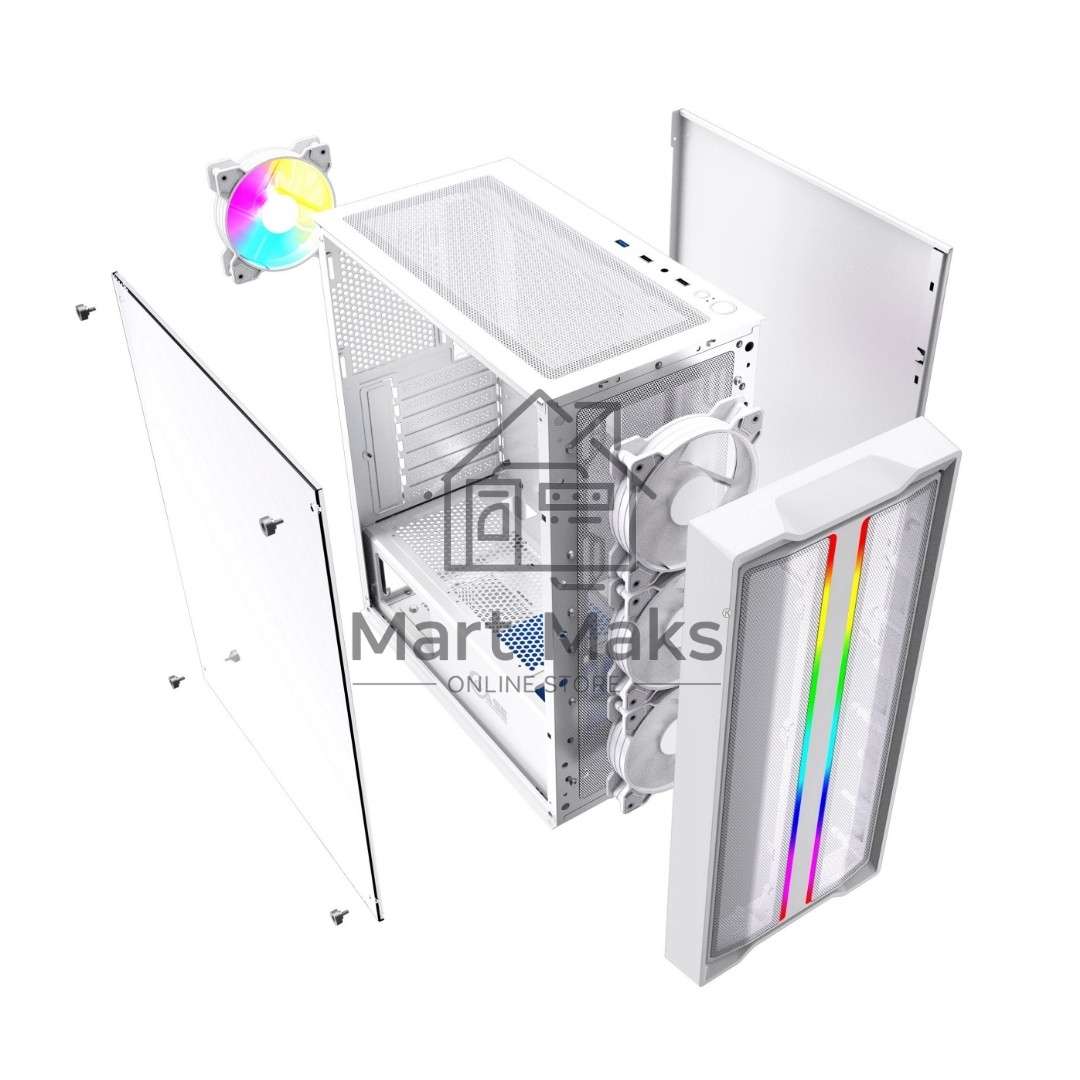 Компьютерный корпус Powercase Mistral Evo White, Tempered Glass, 1x 120mm PWM ARGB fan + ARGB Strip + 3x 120mm PWM non LED fan, белый, ATX (CMIEW-F4S)