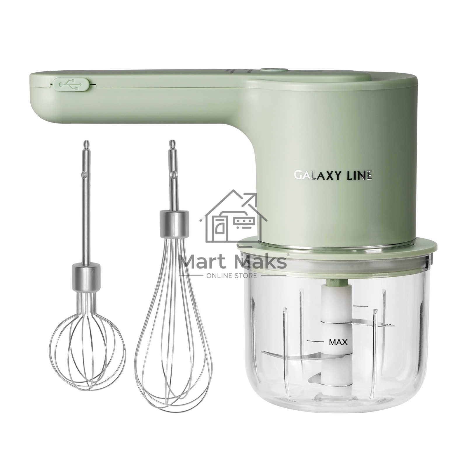 Миксер аккумуляторный Galaxy Line GL 2234, зеленый, ручной, 50 Вт