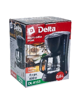 Кофеварка капельная Delta DL-8153 черный, исп. кофе - молотый, 0,6 л, 600 Вт