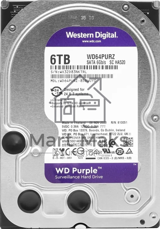 Жесткий диск Western Digital 6Tb SATA-IIISurveillance Purple (5400rpm) 256Mb 3.5