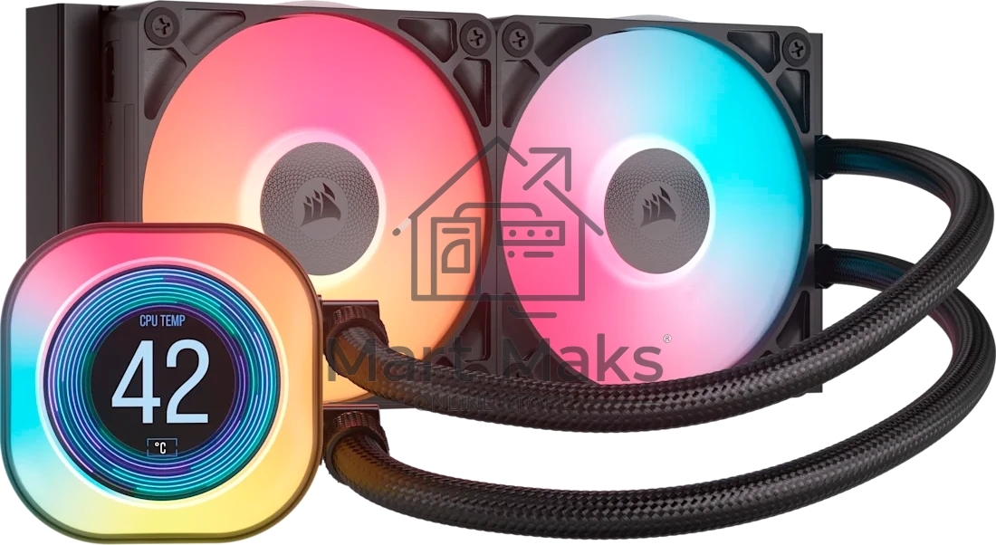 Система жидкостного охлаждения Corsair iCUE LINK TITAN 240 RX LCD (240мм, черный, RGb/ Fans: 2x120мм, 73.5CFM, 36dBA, 2100RPM/ S: 1851, 1700, AM5, AM4)