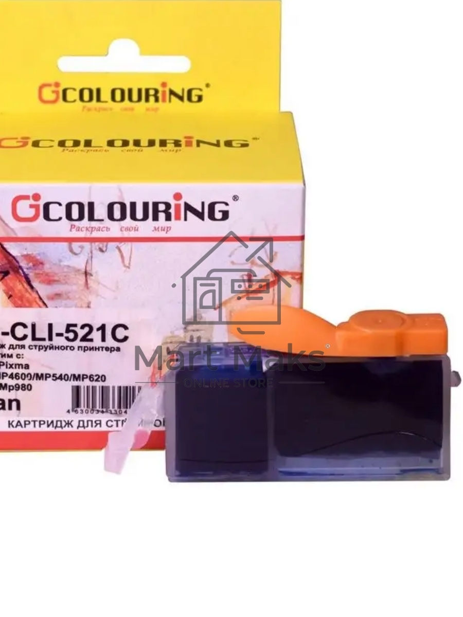 Картридж струйный Colouring CG-CLI-521C голубой с чипом водный (9 мл) для Canon IP3600/IP4600/MP540/MP550/MP620/MP630/MP980