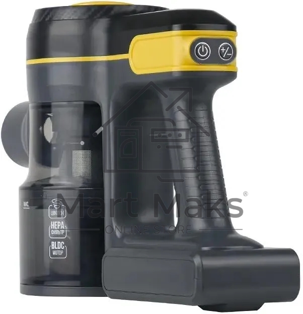 Пылесос вертикальный Centek CT-2573 черный/желтый, питание от аккумулятора, 215 Вт, уборка сухая, пылесборник 0.8 л, работа от АКБ max 45 мин