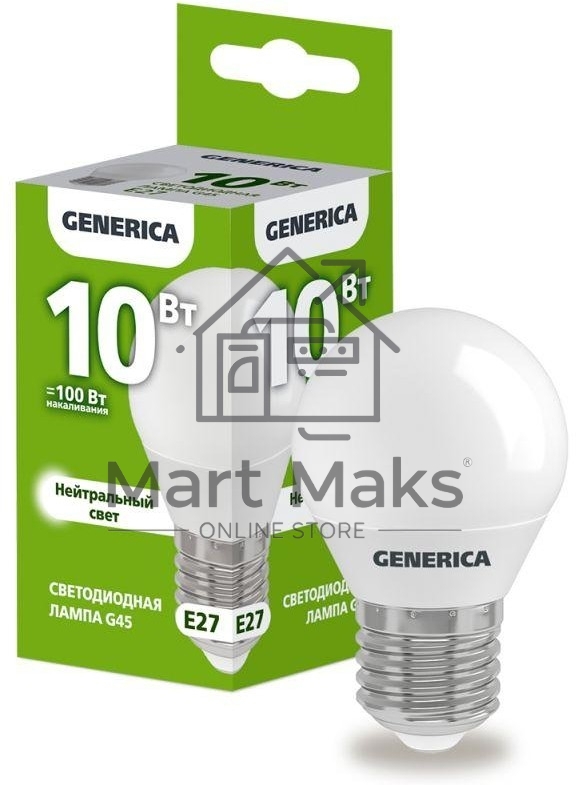 Лампа cветодиодная LED G45 IEK LL-G45-10-230-40-E27-G шар 10Вт 230В 4000К E27 GENERICA