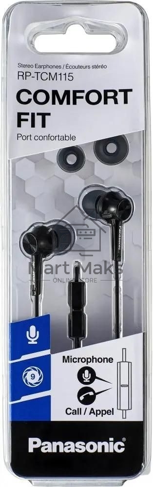 Наушники Panasonic RP-TCM115GCK внутриканальные 10-24000Гц 1.2м 3.5мм 98дБ микрофон черные