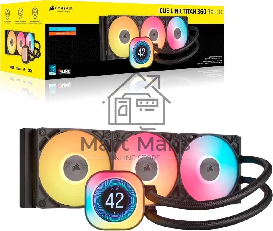 Система жидкостного охлаждения Corsair iCUE LINK TITAN 360 RX LCD (360мм, черный, RGb/ Fans: 3x120мм, 73.5CFM, 36dBA, 2100RPM/ S: 1851, 1700, AM5, AM4)