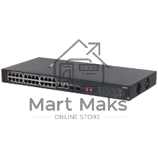 Коммутатор Dahua DH-S3228-24GT-240, 24×1 Гбит/с PoE+ + 2×1 Гбит/с + 2×1 Гбит/с SFP, неуправляемый