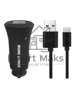Автомобильная зарядка (от прикуривателя) MORE CHOICE (4627151192147) AC23a АЗУ 2USB 2.4A для Type-C черный