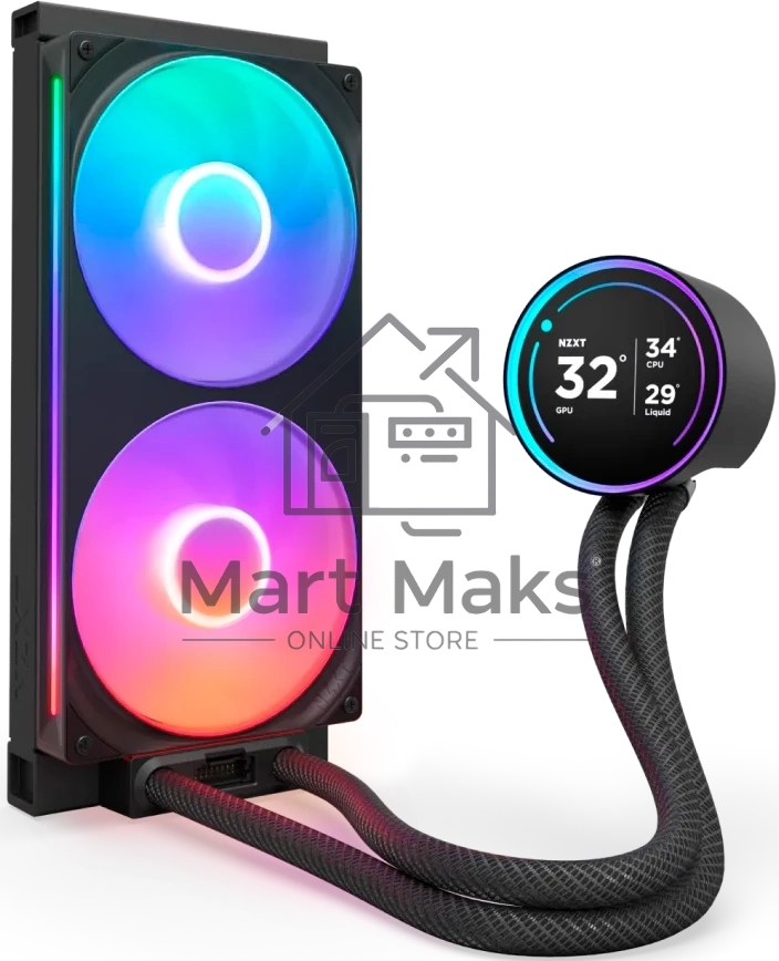 Система жидкостного охлаждения для ПК/ Water Cooling System NZXT Kraken Elite 280 RGb (250W, 280мм, LED temp., Black/ Fans: 2x140мм, 98.61CFM, 34.5dBA, 2000RPM/ Pump height 65mm, 2800RPM, Rad thickness 27mm/ S: 1851, 1700, 1200, 115X, AM5, AM4)