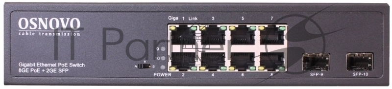Коммутатор Osnovo SW-80802(150W), 8×1 Гбит/с PoE + 2×1 Гбит/с SFP, неуправляемый