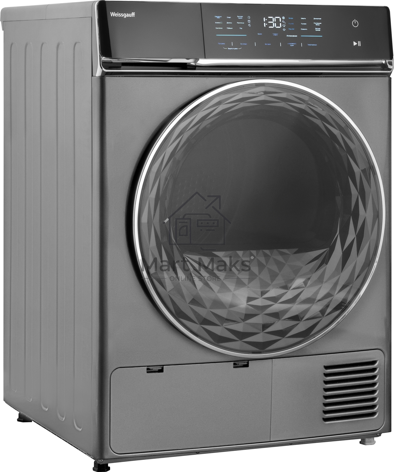 Сушильная машина Weissgauff WD 879 Diamond Heat Pump серый/черный, 8 кг, сушка - конденсационная (тепловой насос), программ - 15, 59.8 x 84.5 x 65.2 см