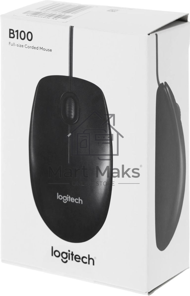 Мышь проводная Logitech B100 черный, 1000 dpi, USB, кнопки - 3