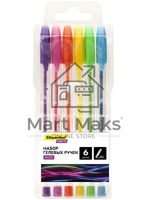 Набор ручек гелевых Silwerhof Create Neon, d=1мм блистер (6шт), 6 цветов