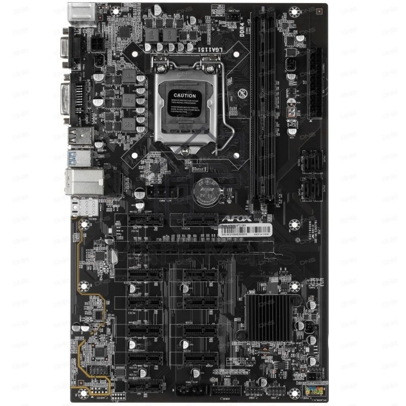 Материнская плата AFOX AFB250-BTC12EX, LGA 1151, Intel B250, 2xDDR4, 4xSATA, 1xPCIe 3.0 x16, 11xPCIe x1, 1xDVI-D, 1xVGA, 1x 100Mb LAN, 2xUSB-A 2.0, 2xUSB-A 3.2 Gen 1, ATX