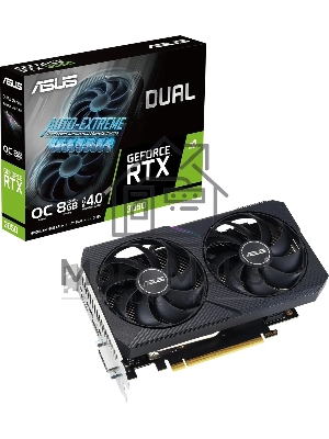 Видеокарта Asus NVIDIA GeForce RTX 3050 8192Mb DUAL-RTX 3050-O8G-V2 PCI-E 4.0 128 GDDR6 1822/14000 DVIx1 HDMIx1 DPx1 Ret